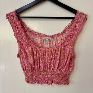 Patrons of Peace| Pink and Yellow Floral Cropped Tank Top Sz S